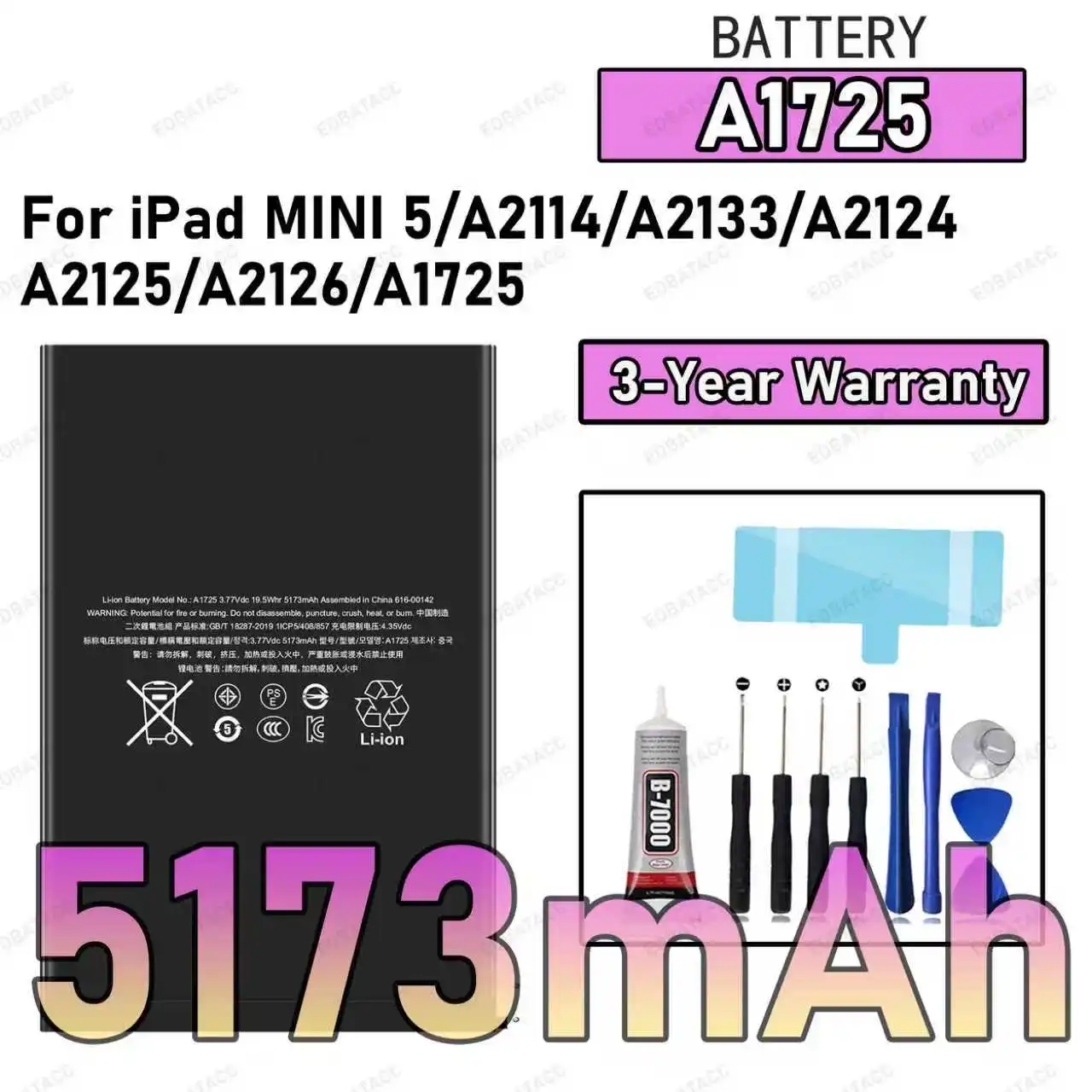 100% New High Quality A1725 5173mAh Battery For IPAD MINI 5/A2114/A2133/A2124/A2125 tablet Battery Bateria+Free Tools