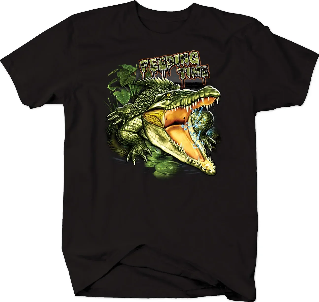 Feeding Time Crocodile Alligator Hunting Swamp Animal T-Shirt 100% Cotton O-Neck Short Sleeve Casual Mens T-shirt Size S-3XL