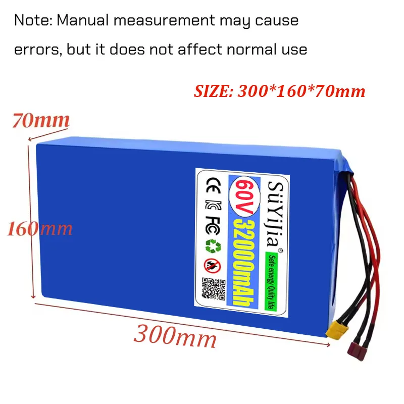 New 60V 32Ah Battery 16S8P 3000W 67.2V Lithium Battery with Built-in BMS High-power Lithium-ion Battery Pack