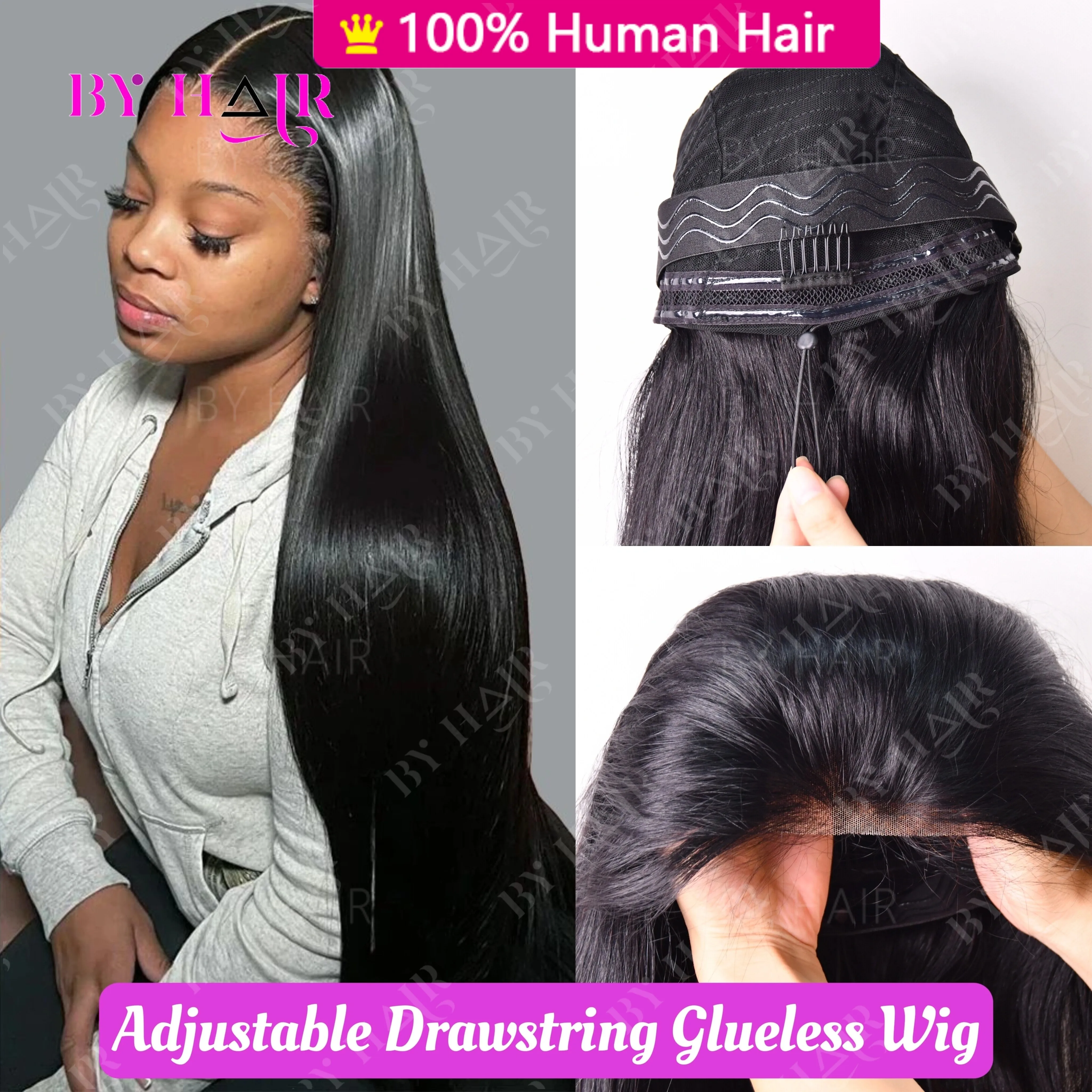 Glueless Wigs Straight Human Hair Wig 6x4 4x4 Lace Closure Pre Cut Lace Wigs Brazilian Hair Transparent Lace Wigs Drawstring Wig