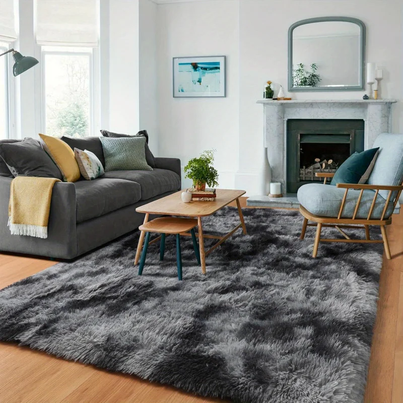 VIKAMA Minimalist Ombré Shag Rug: Comfortable and Sound-Absorbing Living Room Sofa Mat, Bedroom Bedside Rug, Home Decor view 4