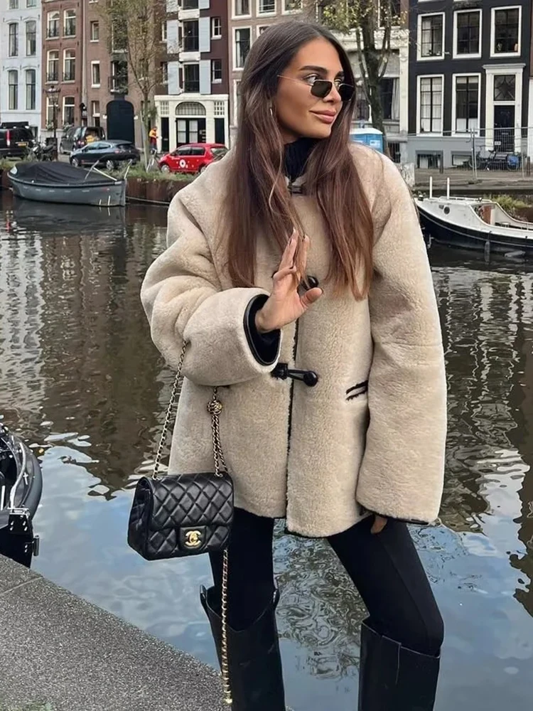 Winter Autumn Faux Fur Jackets Long Sleeve Sheepskin Warm Fur Jacket Coats Streetwear Winter Female Casual Outerwear Tops