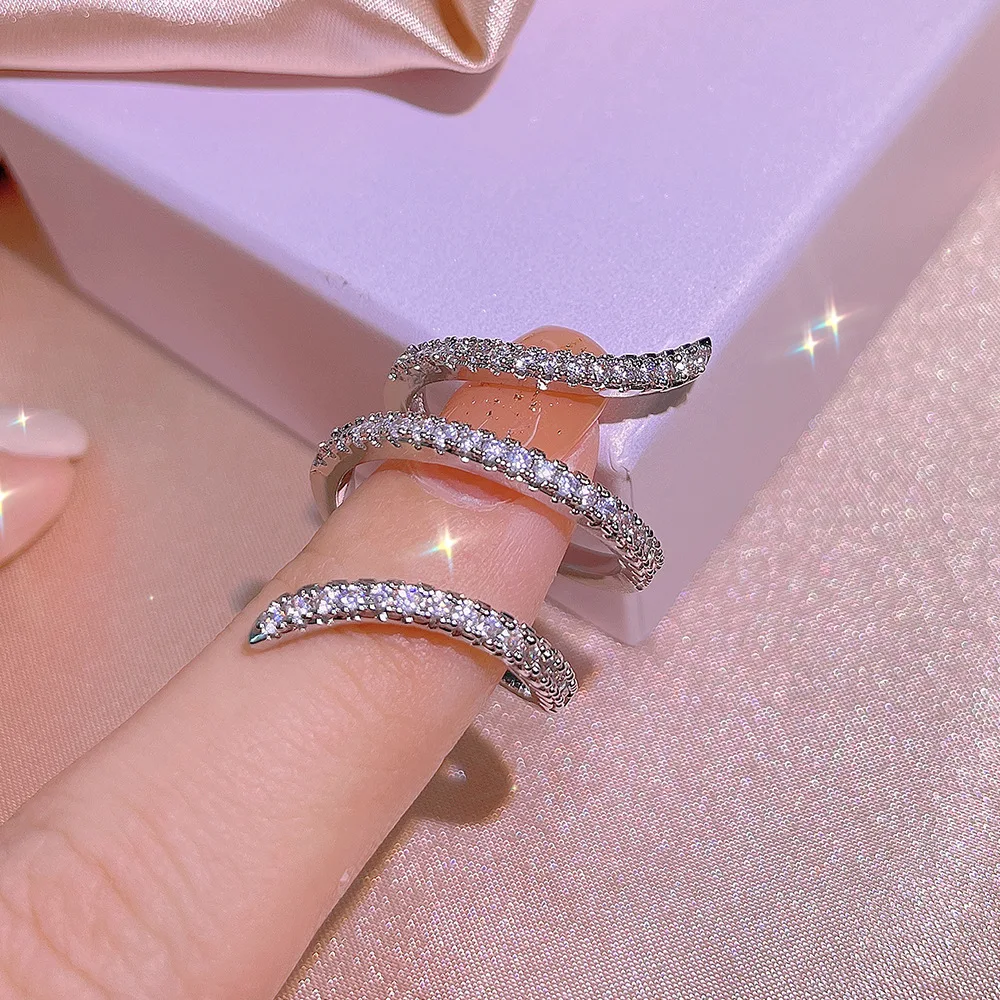 Women's 925 Silver Geometric Zircon Ring, Irregular Design