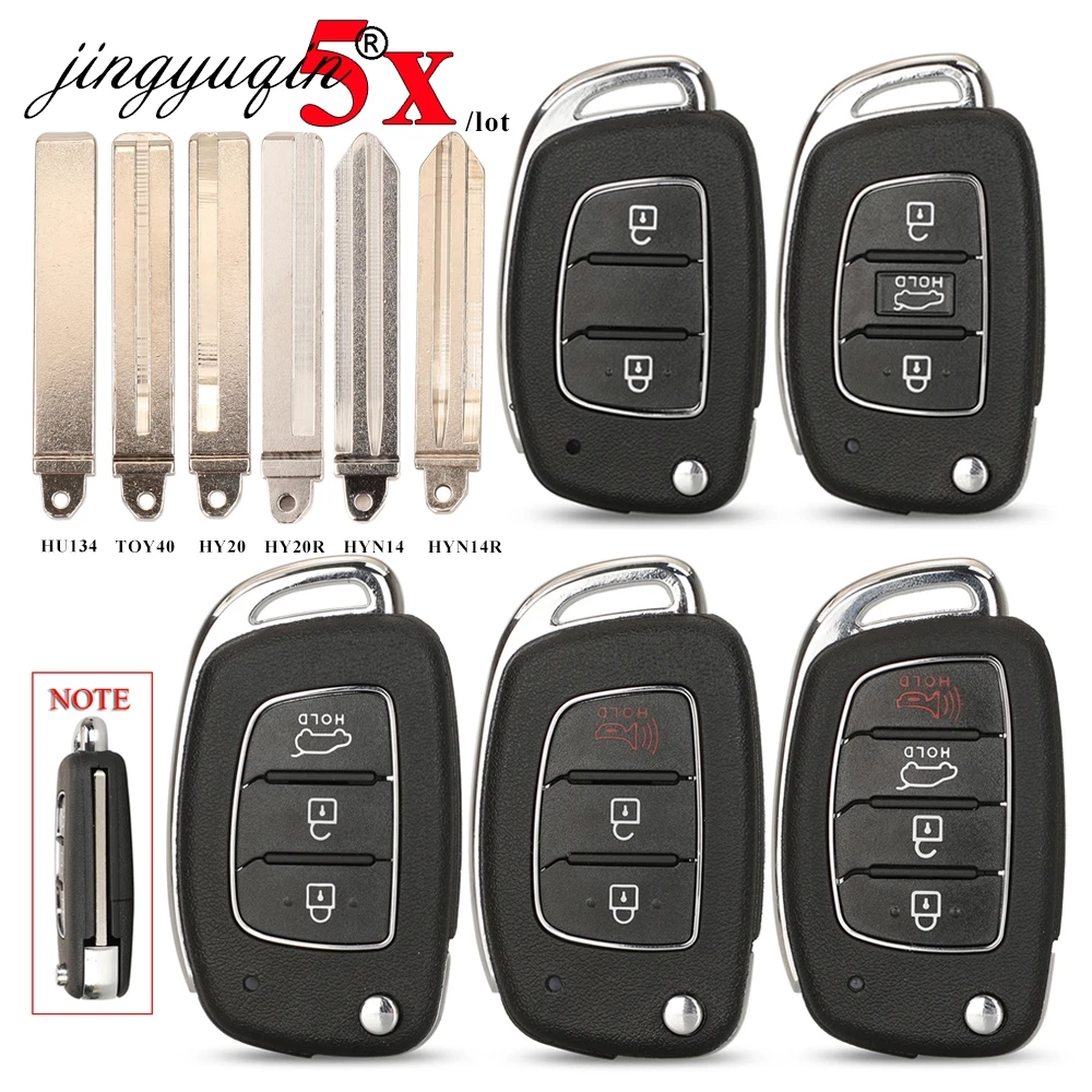 Jingyuqin 5pcs Flip Remote Car Key Shell per Hyundai Santa Fe Creta Elantra Verna Solaris IX25 IX35 IX45 HB20 lama orizzontale