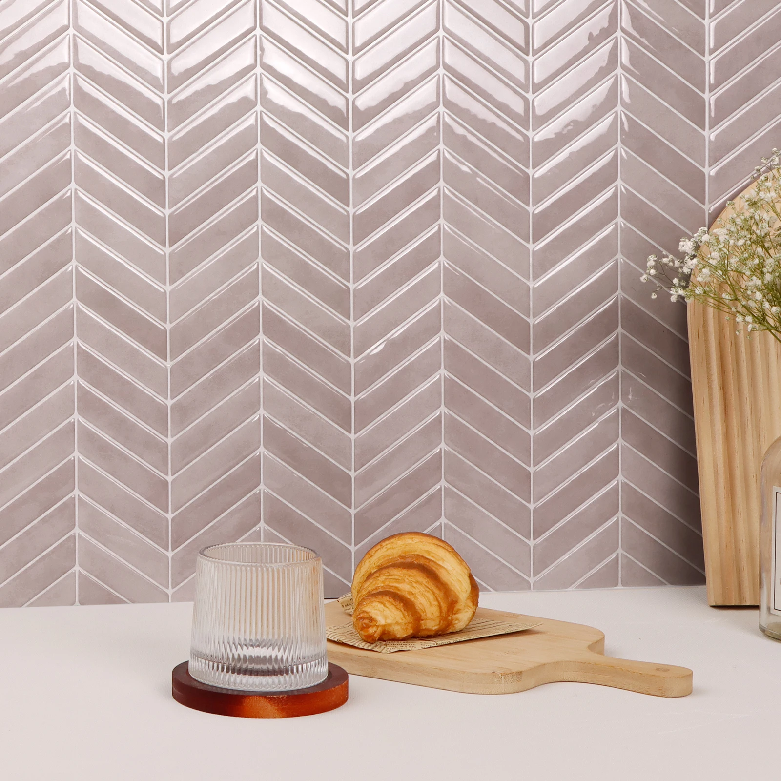 10 Sheets Herringbone Wall Sticker Waterproof Tile Decals Peel and Stick Wallpaper Easy to Install for DIY Home Renovation