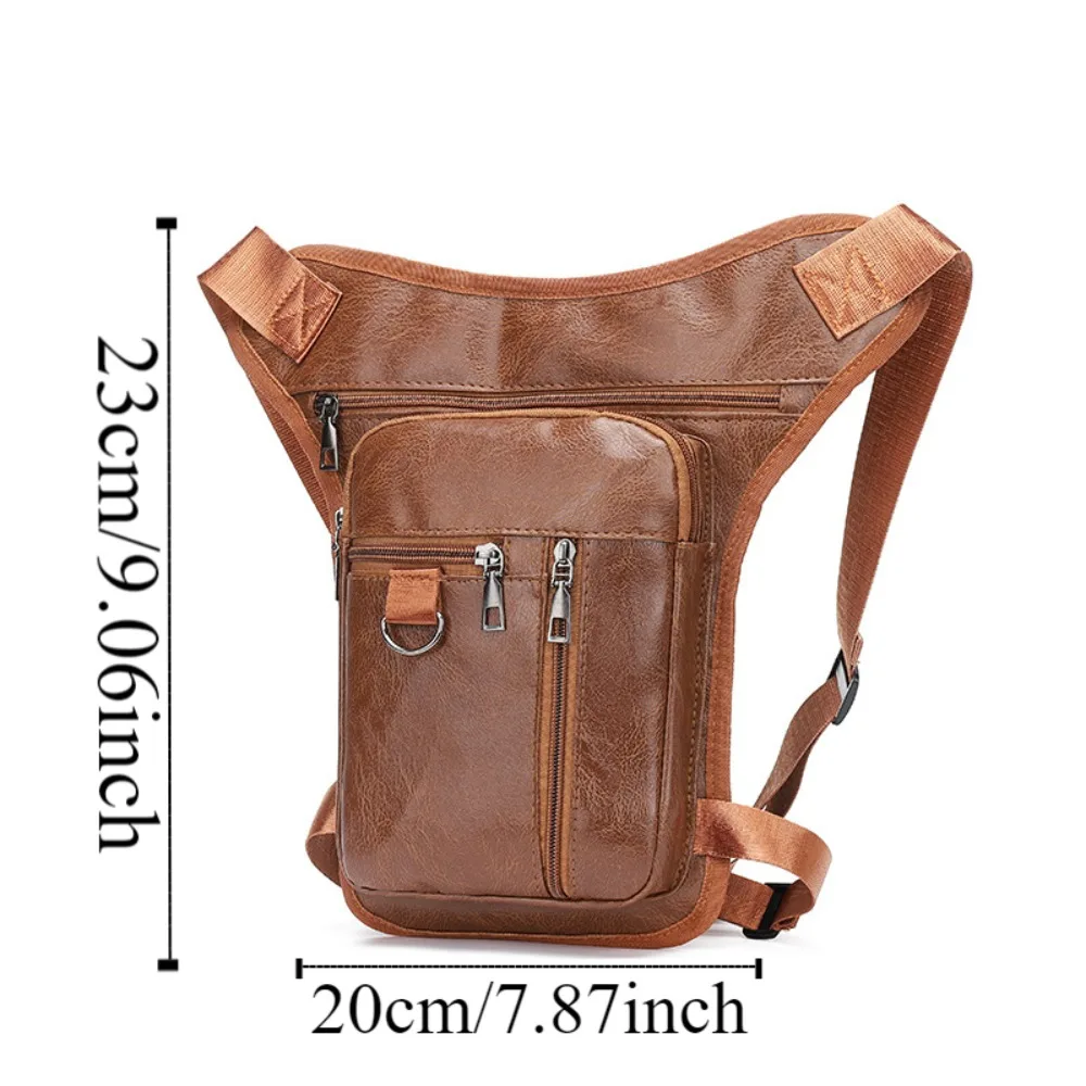 PU Leather Man's Leather Waist Bag Large-capacity Multi Pocket Multifunctional Sports Bag Waterproof Adjustable Belt Strap