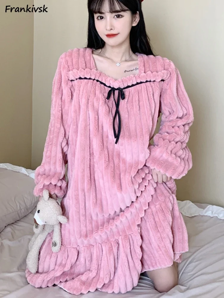 Loose Nightgowns Women Comfortable Autumn Slouchy Simple Daily Sweet Long Sleeve Korean Style Fashion Aesthetic Kawaii Homewear