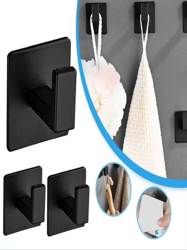 Schwarze Selbstklebende Wandhaken Badezimmer-Handtuchhaken Wohnzimmer-Türhaken für Schlüssel, Kleidung, Mützen, Bademantel-Aufhänger Aufbewahrungszubehör