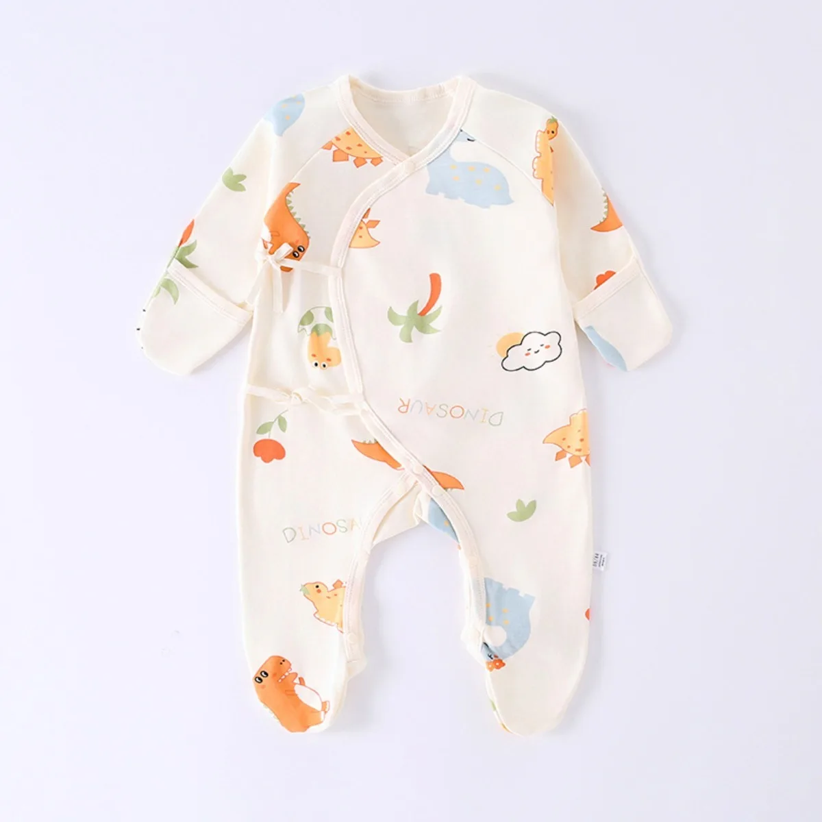 Newborn Baby Romper Cotton Soft Breathable Onesie Side Opending Ties Footed All Seasons Infant Bodysuit for Boys Girls 0-6M
