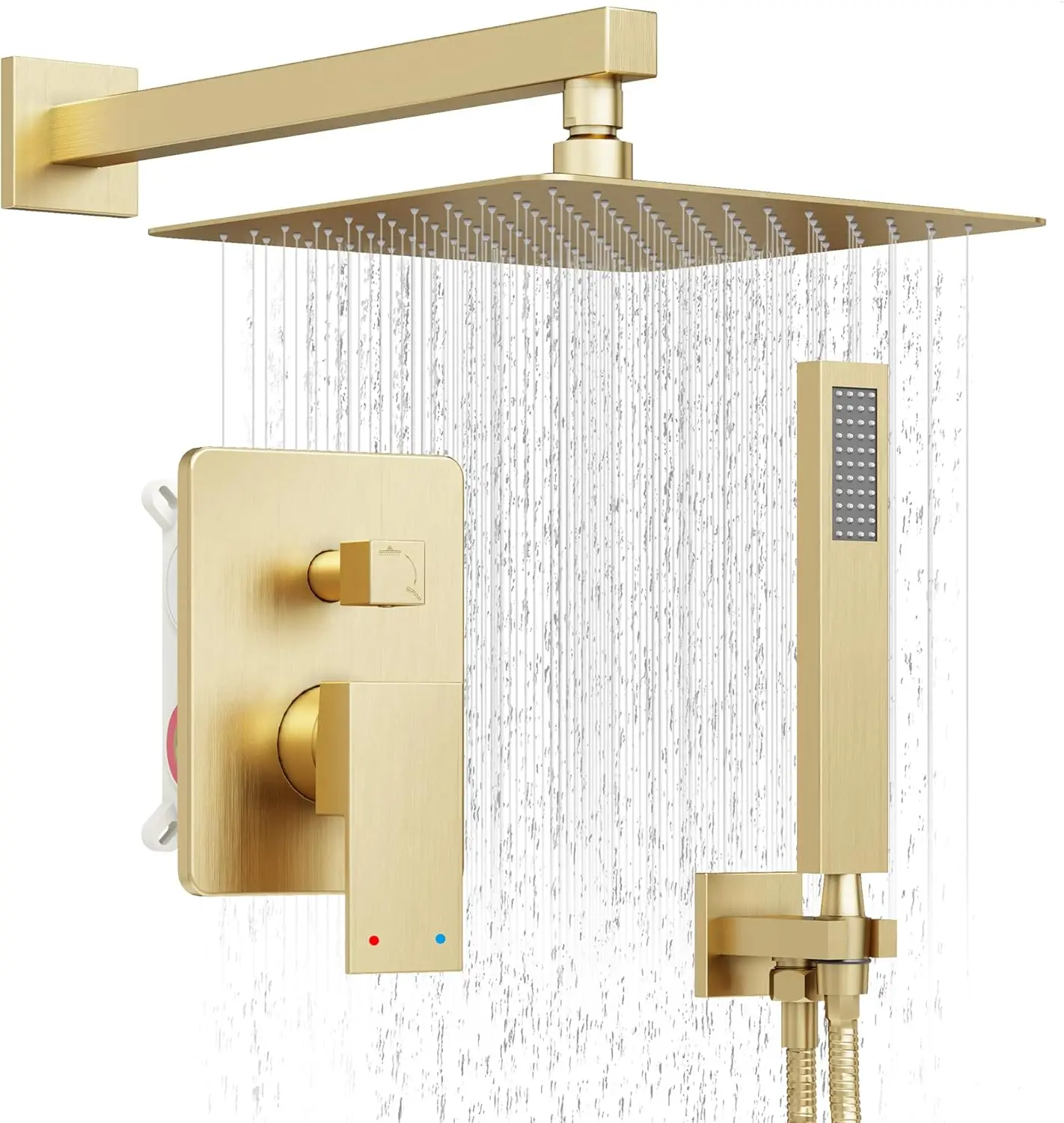 

Gold Shower System with 10-Inch Rain Showerhead, Handheld Spray, and High-Pressure Wall Mounted Set