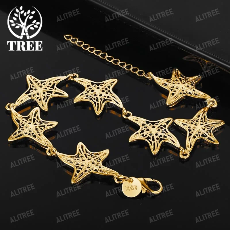 

ALITREE 18K Gold Bracelets High Quality Starfish Link Chain Bracelet For Woman Party Wedding Charm Fine Jewelry Birthday Gift