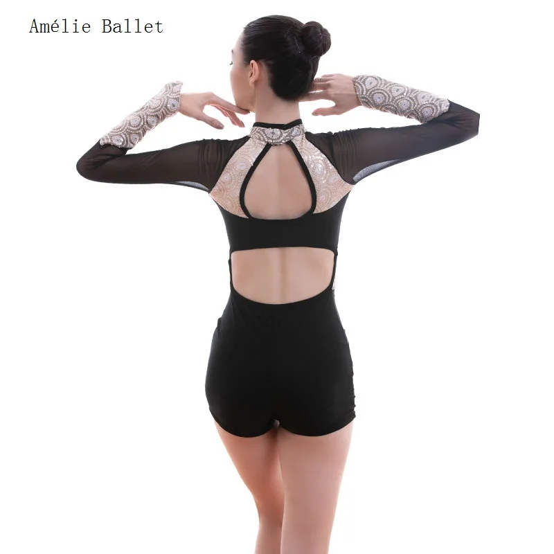 18705 긴 소매 검은 댄스 의상 소녀와 여성 서정적이고 현대적인 댄스 의상 발레 드레스