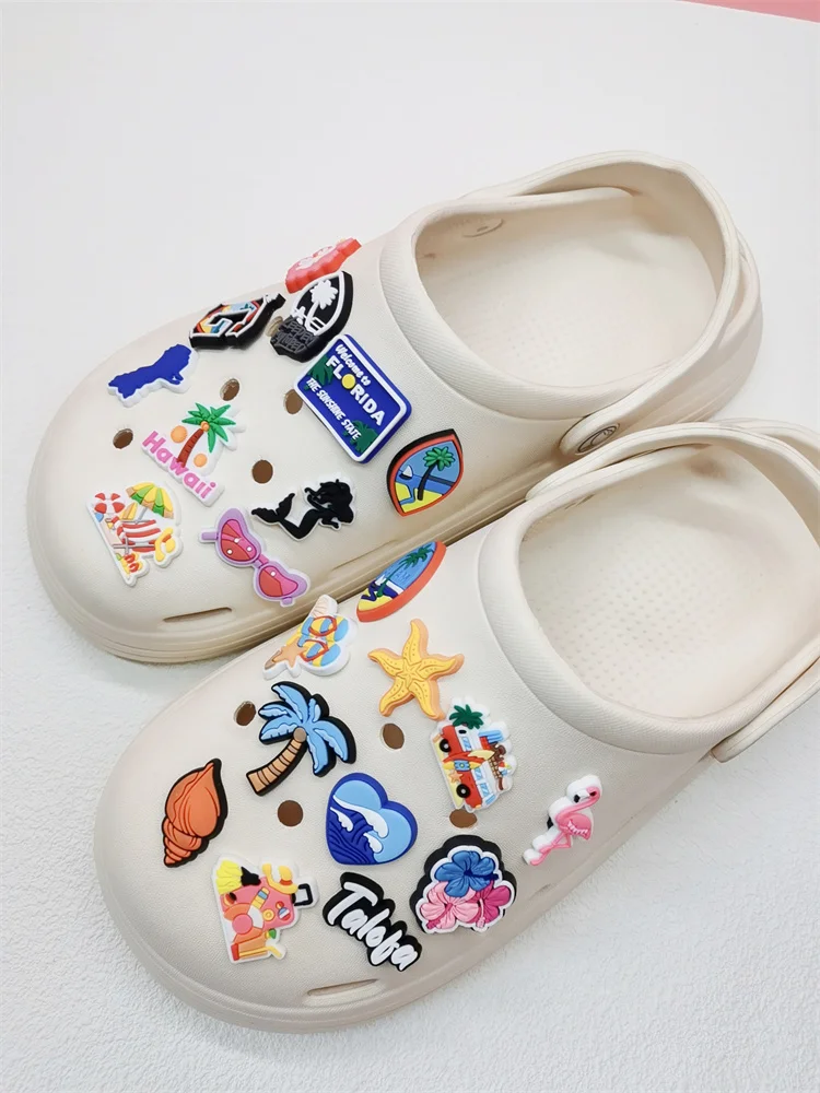 Kawaii Ocean Holiday Shoe Charms Diy Women Clog Shoes Accessories PVC Buckle Decorations Fit Sandals Adult Party Decor Gifts