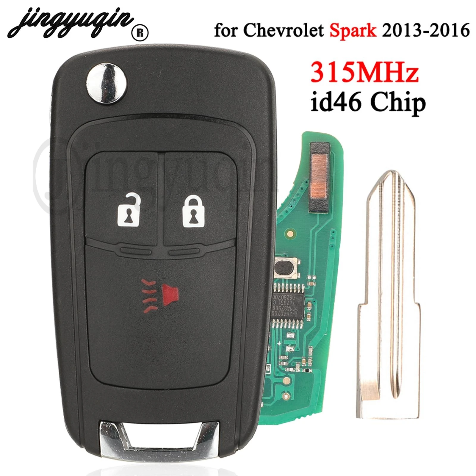 

jingyuqin 3 Buttons for Chevrolet Spark 2013 2014 2015 2016 Folding Flip 315Mhz Control Remote Car Key id46 Chip Fob Replacement