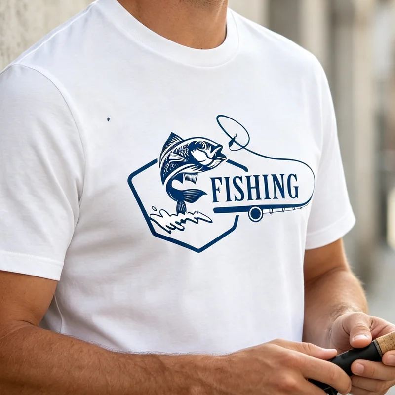 Fishing Lover Graphic Tee Minimalist Bass Fish Rod Badge Design Cotton Short Sleeve Unisex T Shirt  Outdoor Enthusiasts Y2k Top