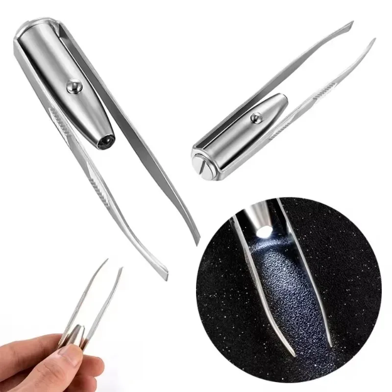 Pince à sourcils éclairée par LED – Pince à épiler en acier inoxydable avec étui portable, outil de maquillage ergonomique pour l'épilation et le toilettage