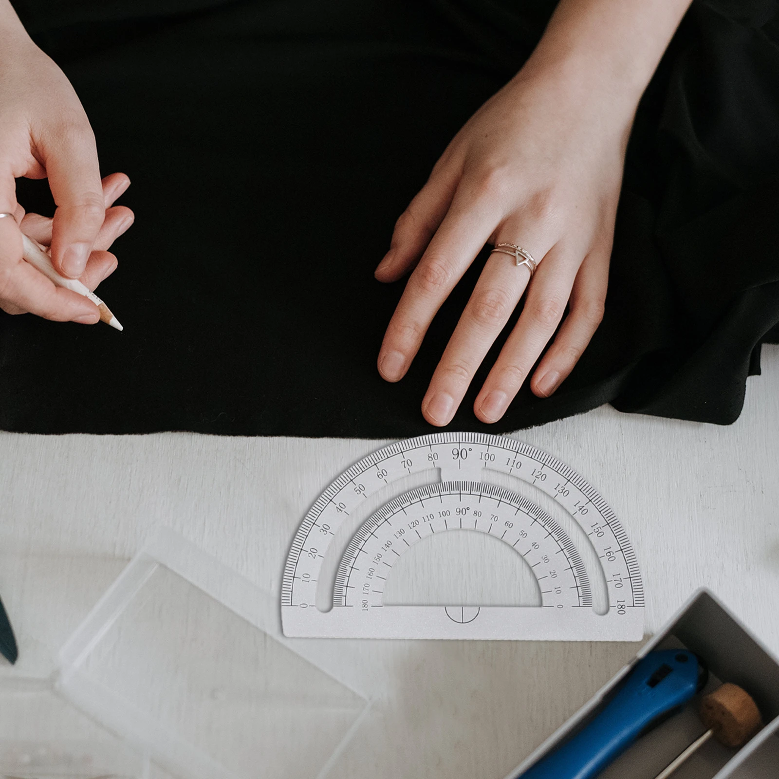 Metal Ruler Set Sturdy Office for Drawing Silver Architect Protractor Maths Pupils