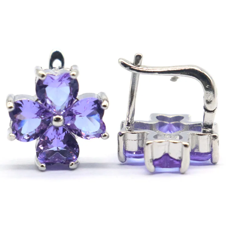 15x15mm Lovely Cute Pink Tourmaline Color Changing Zultanite Alexandrite Topaz London Blue Topaz White CZ Women Silver Earrings