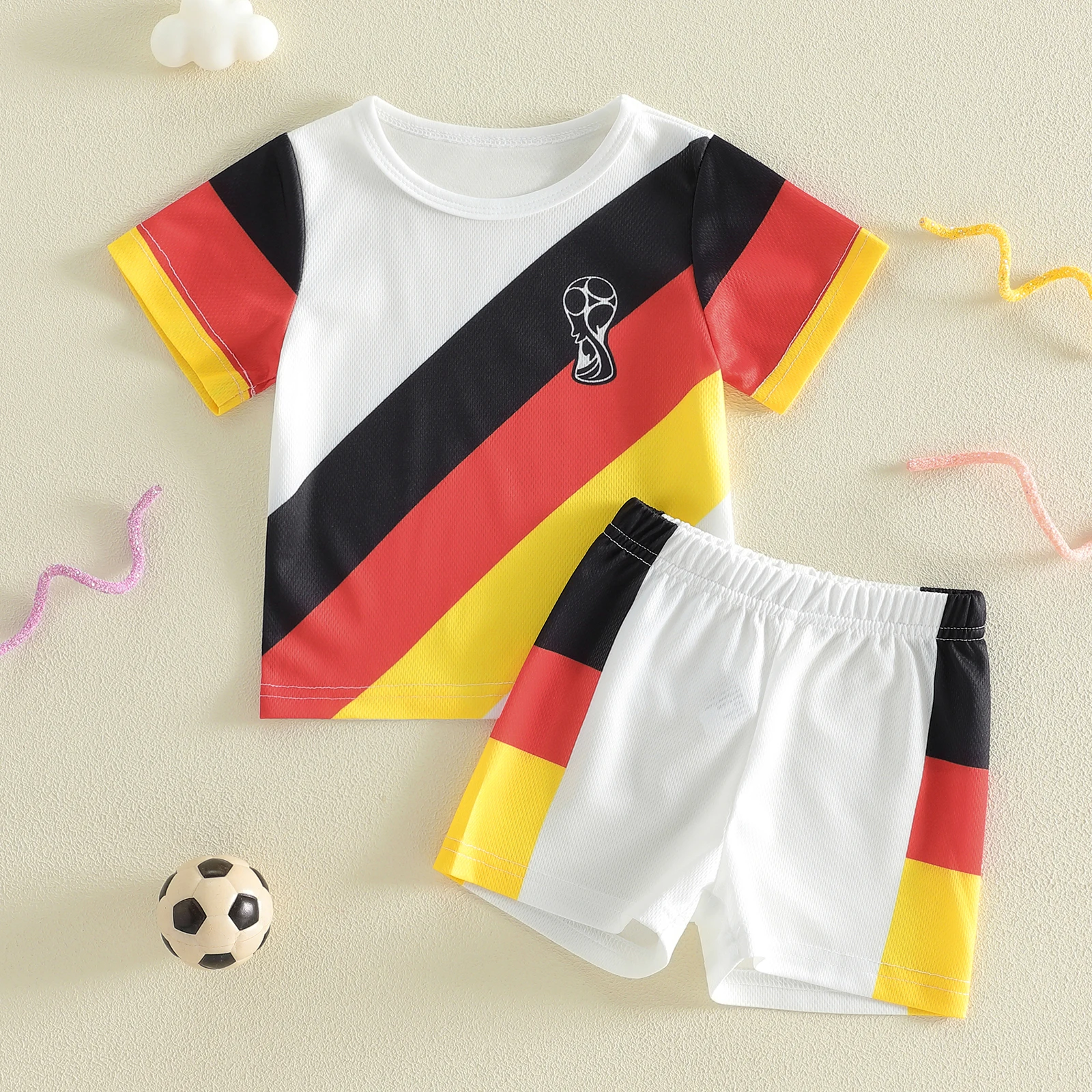 Toddler Baby Football Outfit Different Teams Design Crew Neck Short Sleeve Jersey and Shorts 2 Pcs Set