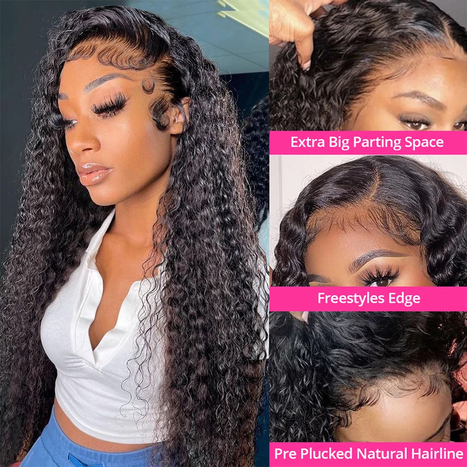 Perruque Lace Frontal Wig frisée brésilienne naturelle, cheveux frisés bouclés, 13x4, 4x4, 30 pouces, partie libre, 150% de densité, pour femmes