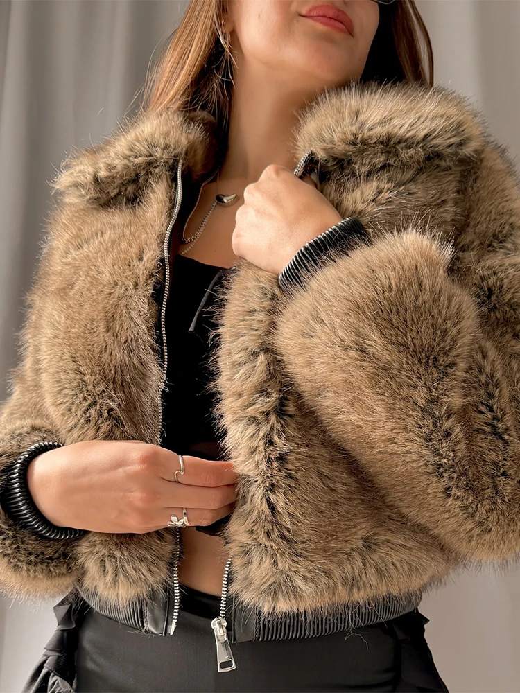 SLTNX Winter Women Elegant Long Sleeve High Neck Faux Fur Jackets Lady High Street Chic Thick Warm Loose Zipper Coats Outerwear - view 5