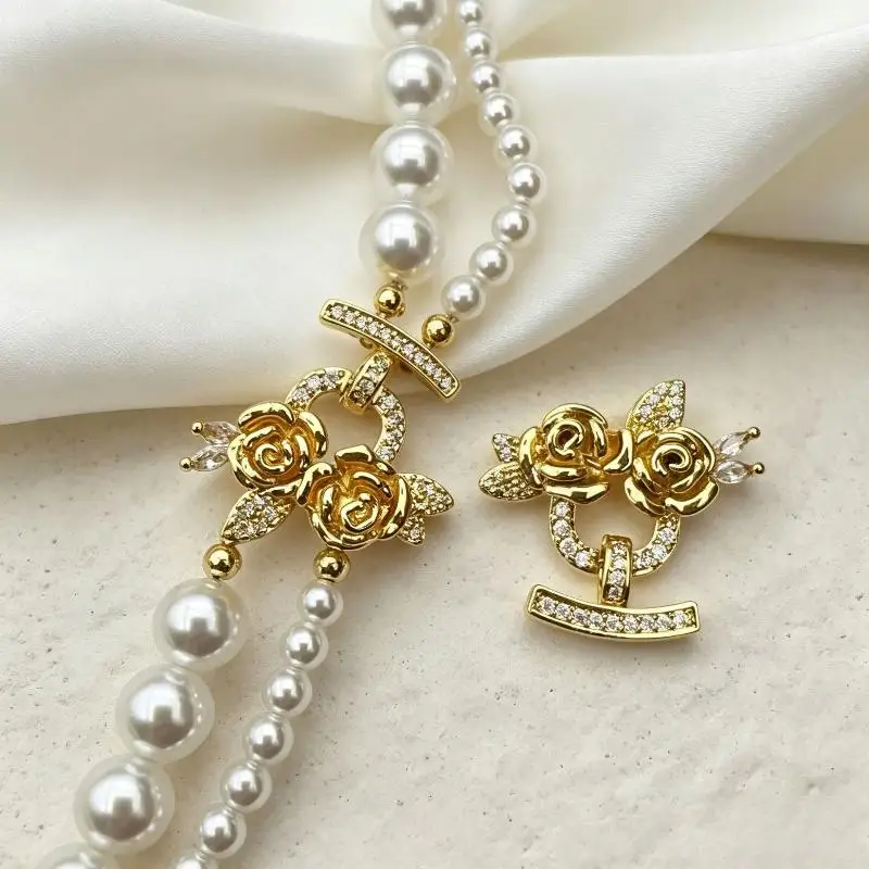 1 Pc Brass Multi-Row Rose Pearl Bracelet Necklace End Connecting Buckle DIY Jewelry Making Supply