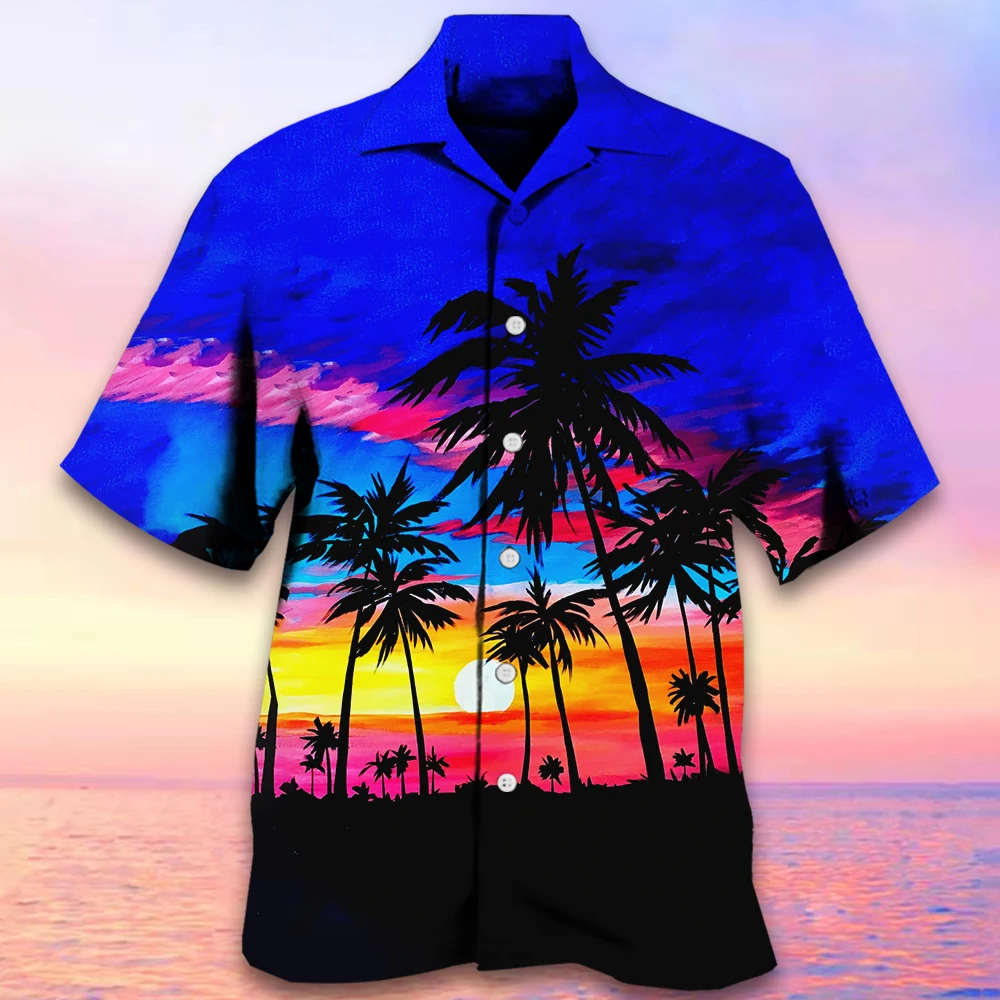 

Hawaiian Shirts For Men 3d Coconut Tree Tribal Print Men Clothing Loose Oversized Sportswear Street Designer Short Sleeved Shirt