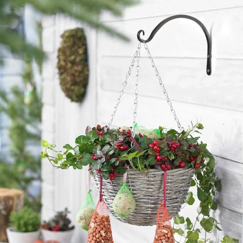

D9 8 inch Garden Flower Basket Hanging Basket Flower Decoration Outdoor Indoor Wall Hanging Bracket Chain Planting Basket Hook
