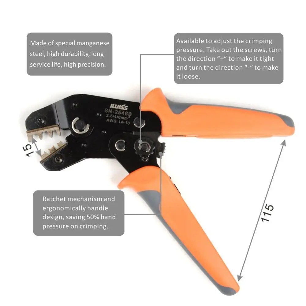 IWISS SN-2546B EDM Ratchet Crimping Pliers for solar Connectors 2.5/4/6mm ² Wire Cimper Tool Mini Hand Tool