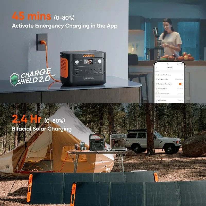 Gerador solar Jackery 1000 v2 com painel solar de 100 W, bateria LiFePO4 de estação de energia portátil de 1070 Wh, saída USB-C de 1500 W CA/100 W, 1