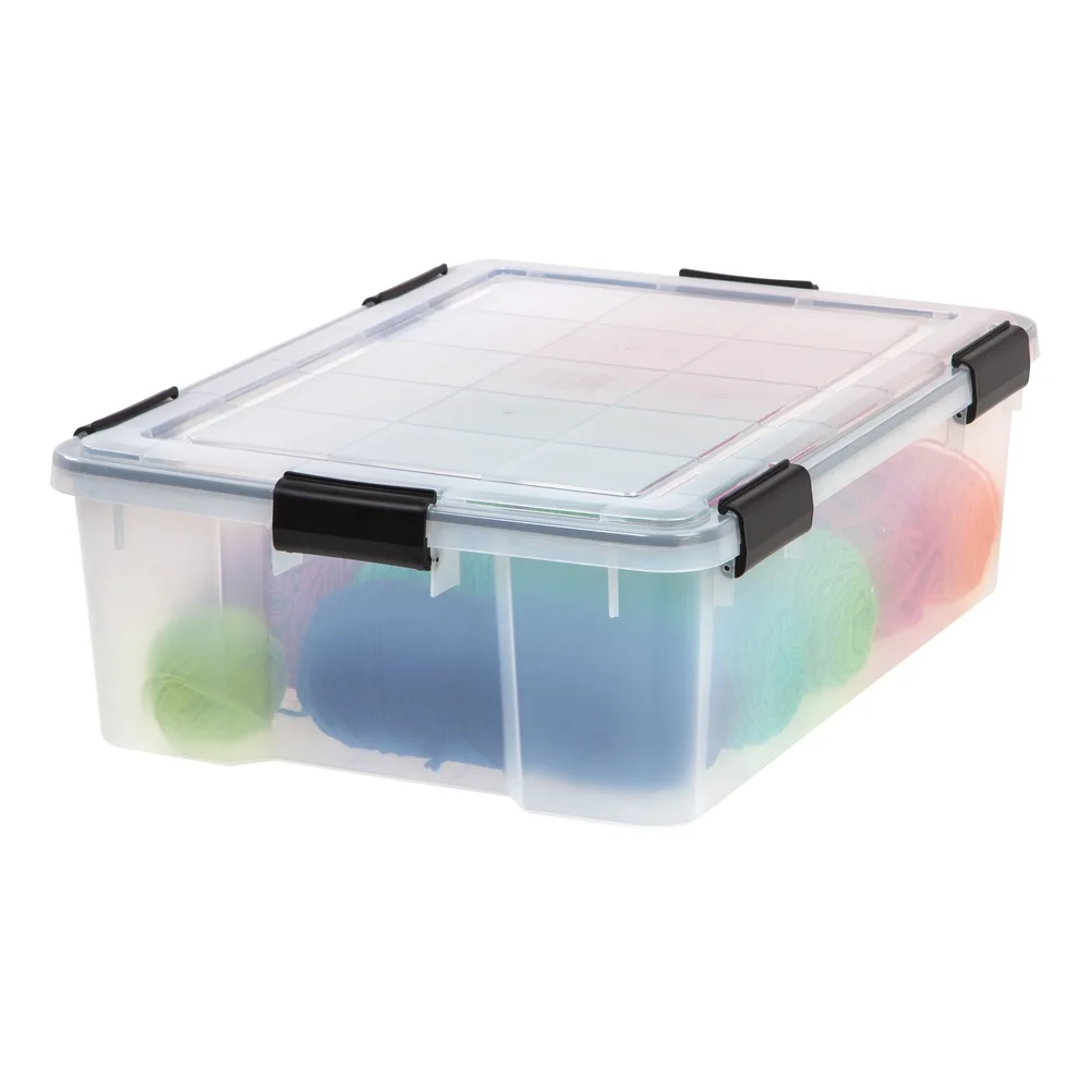 حاوية تخزين شفافة 41.2 لتر مع غطاء إغلاق الختم أبازيم متينة صندوق تراص مقاوم للماء تذكارات بطانيات خزانة