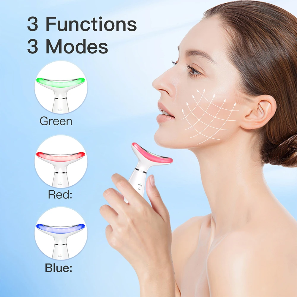 3 in 1 EMS Neck Facial Beauty Device with Thermal Neck Lifting Vibration LED Facial Massager Double Chin Remover Skin Care Tool