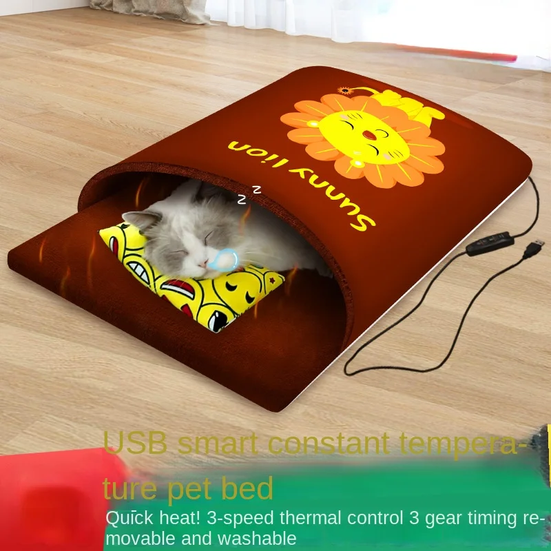 

USB electric heating cat and dog kennel winter warm pet mattress removable and washable semi-enclosed quilt electric blanket