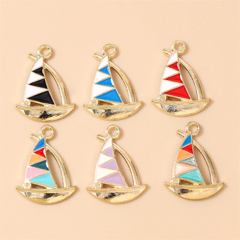 20 Stück 12x15mm Niedliche Emaille-Anhänger in Form von Segelboot-Rädern für DIY-Ohrringe, Halsketten, Handgemachtes Kunsthandwerk und Schmuckherstellungszubehör – Detail 6