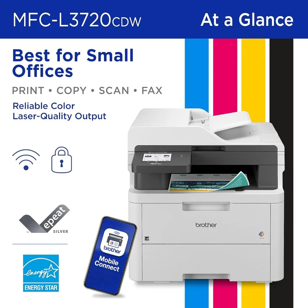 MFC-L3720CDW Wireless Digital Color All-in-One Printer with Laser Quality Output, Copy, Scan, Fax, Duplex, Mobile includes