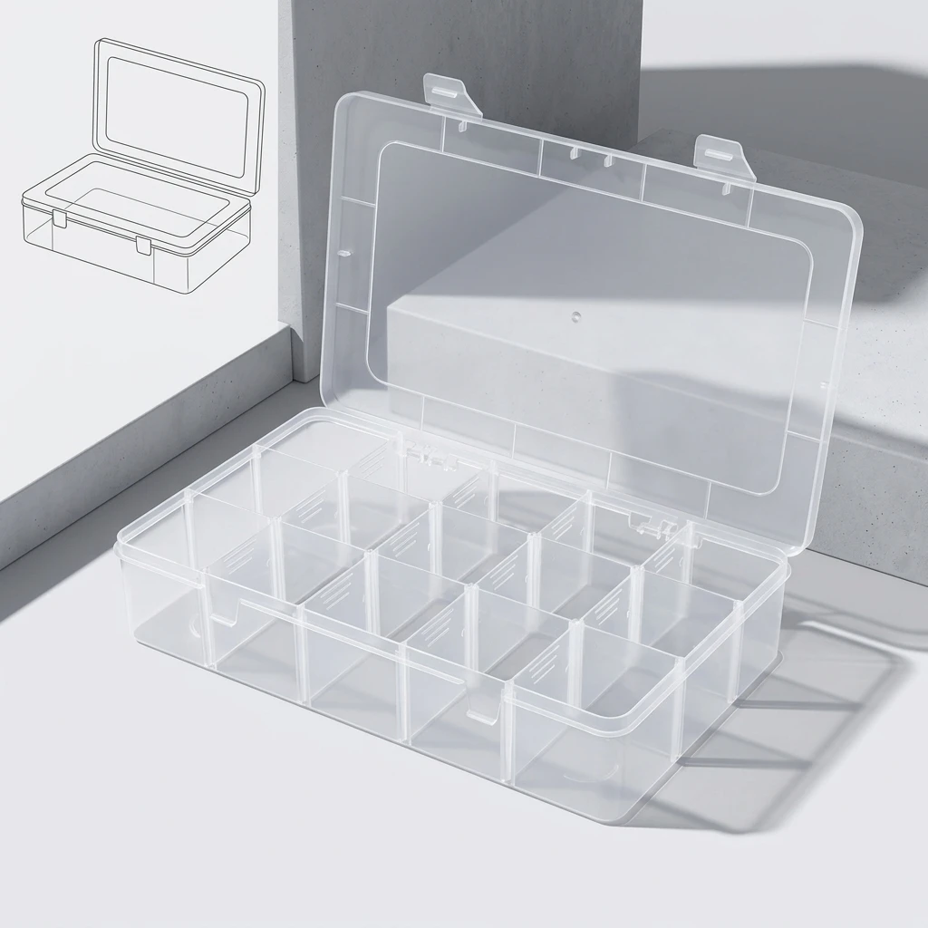 15-Compartment Storage Box with Removable Dividers — Adjustable Plastic Organizer | 15-in-1 Sorting Container | Multi-functional