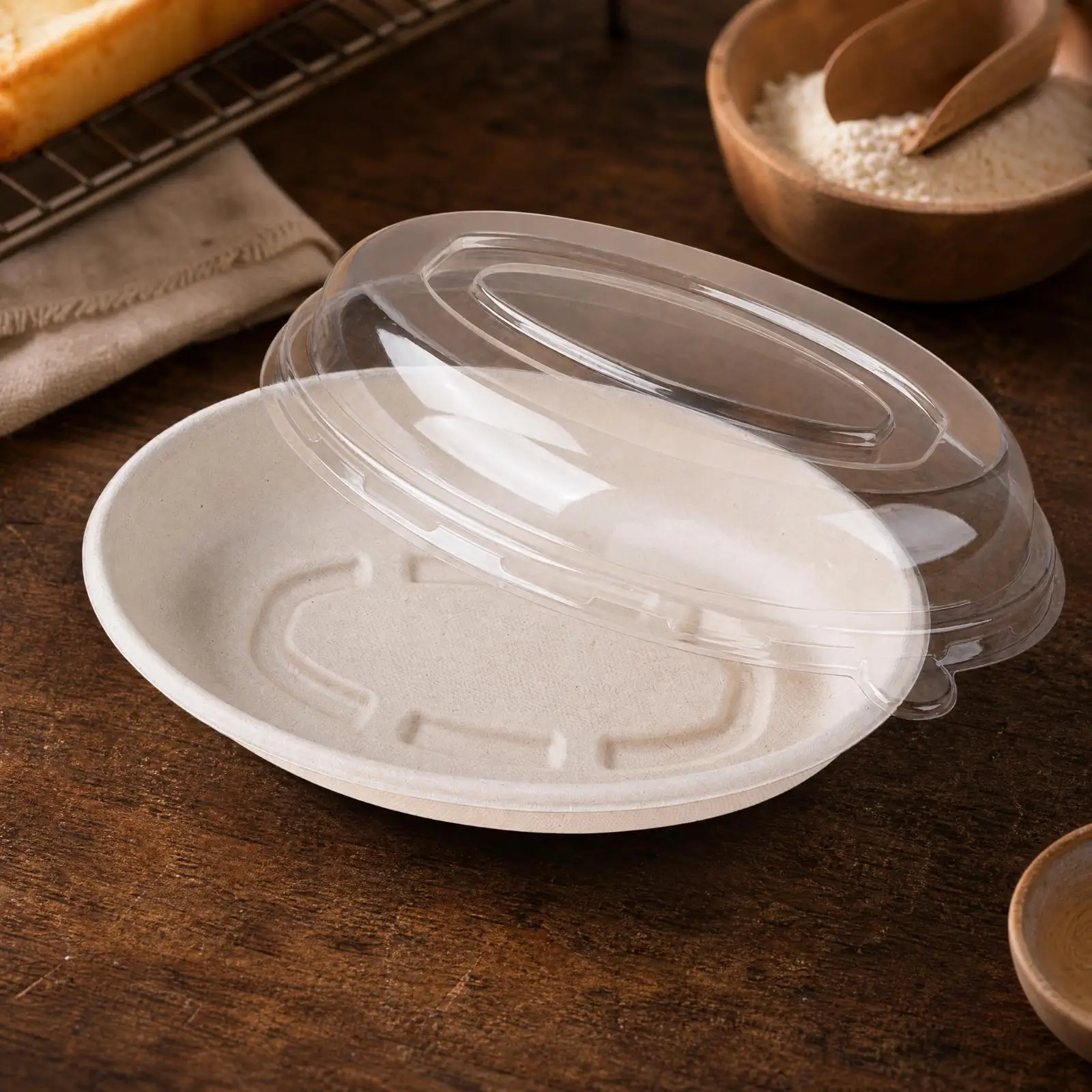 Oval Paper Pulp Food Bowl Raised Rim Cake Tray for Bakery Dessert Catering Party Eco Friendly Disposable