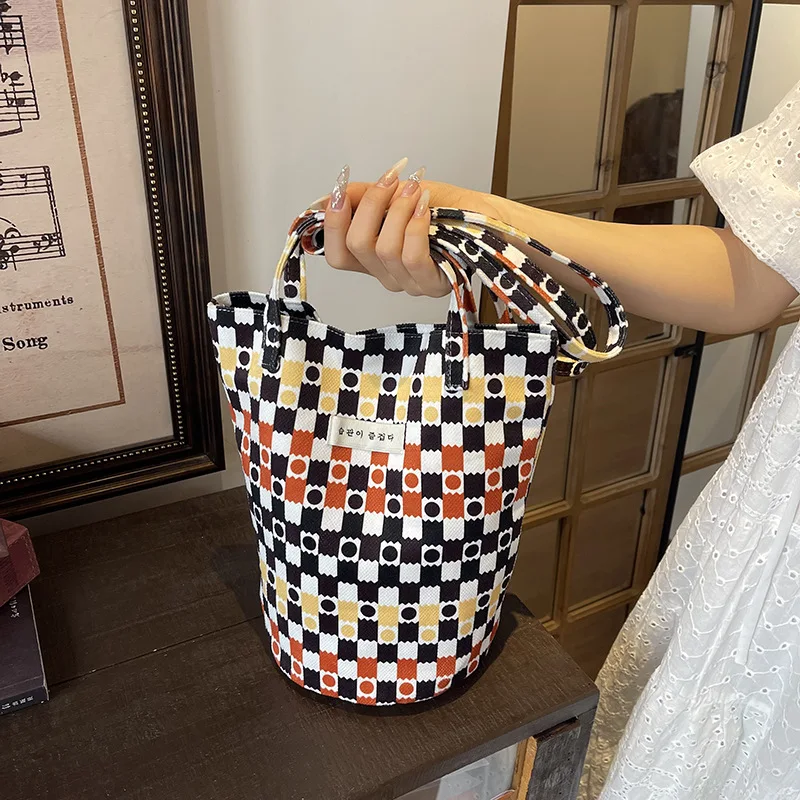 

Fashion Printing Painting Style Bucket Tote Bag for Women 2026 Summer Versatile Texture Contrasting Simple Woman Shoulder Bag