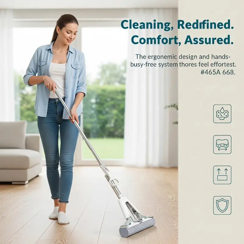 Floor Mop With Squeeze Lazy Sponge Floor Cleaning Hand Wash-Free Absorption Mop