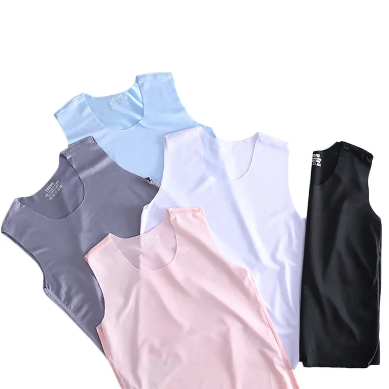 Kids Boys Girls Tank Tops Silk Summer Tops 2024 New Arrival Children Underwear Kids Singlets Pink Blue Solid Sleeveless T-shirts