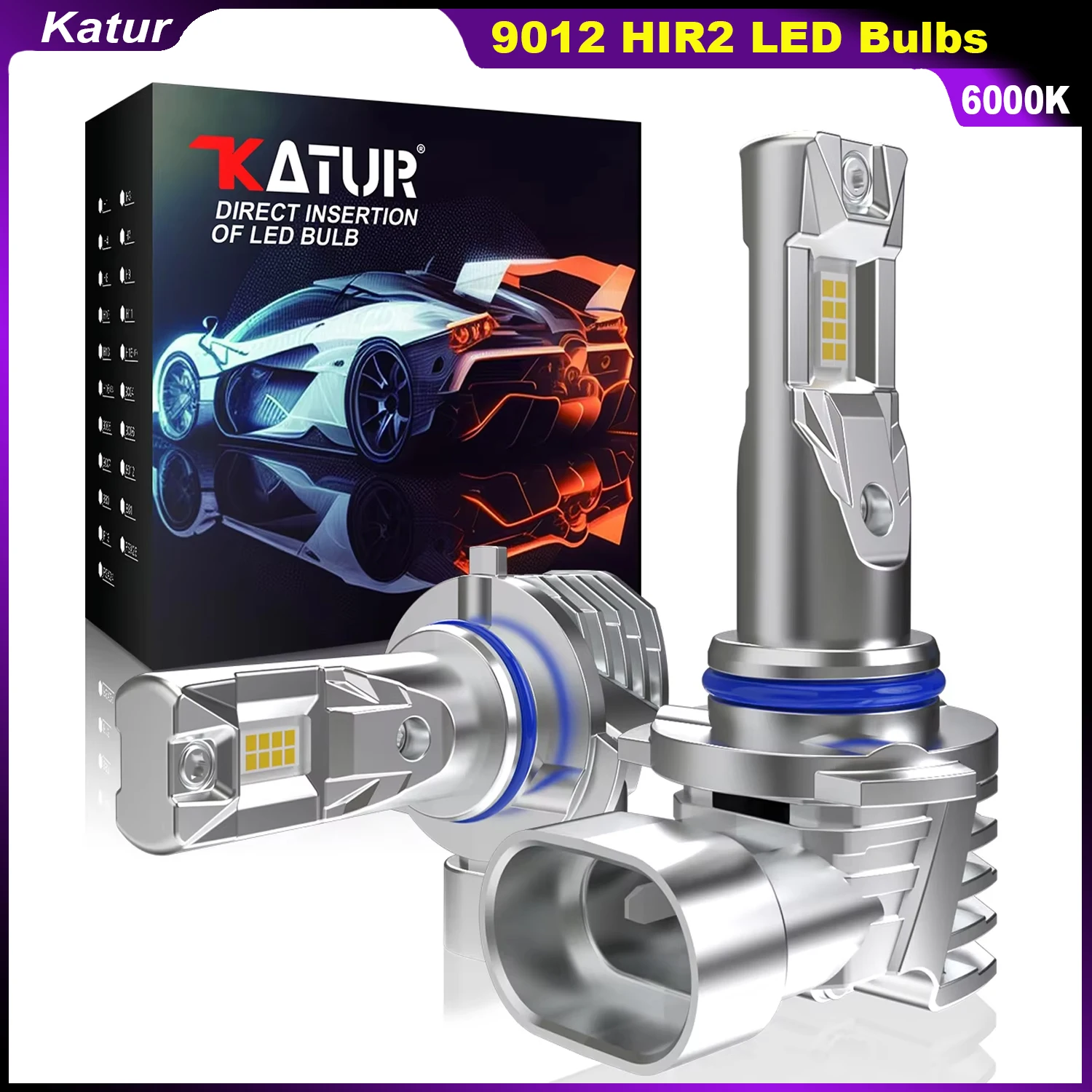 Katur 2Pcs 9012 HIR2 LED Headlight Bulbs Fanless LED Light Canbus 16000lm High Lumen Plug and Play For Cadillac ATS 2013~2017