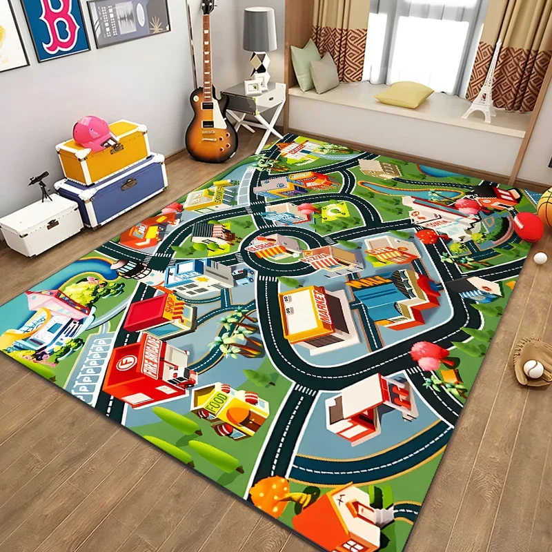 Cartoon Kids Rug Carpet Playmat City Life Learn Have Fun Safe,Children\'s Educational,road Traffic System,Play Mat for Bedroom