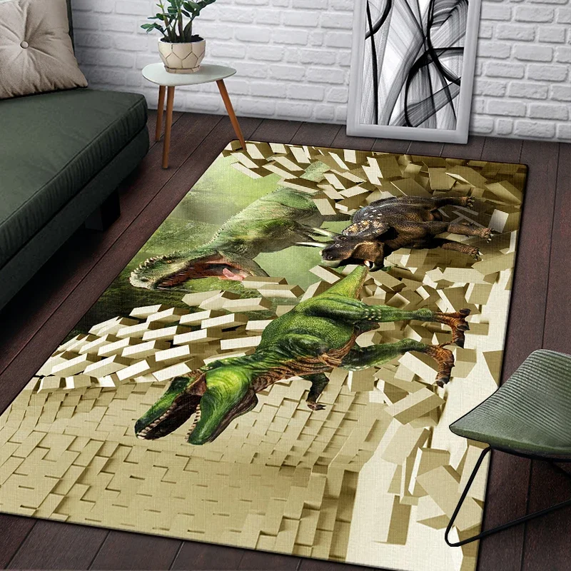 3D Jurassic Dinosaur Dragon Pattern Decorative Square Rug Modern House Living Room Floor Matte Bedroom Carpet Art Poster Mat