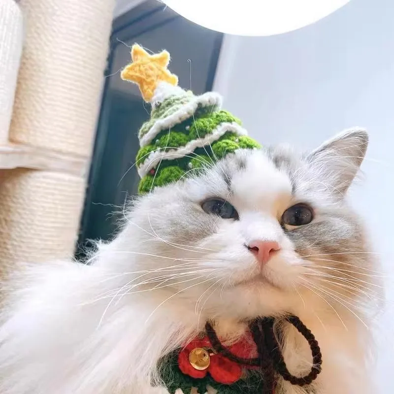 Christmas Tree Pet Hat | Xmas Cat Knit Wool Hat | Adjustable Headwear For Puppies Puppy Rabbits Cute Pet Xmas Decor Funny Toy