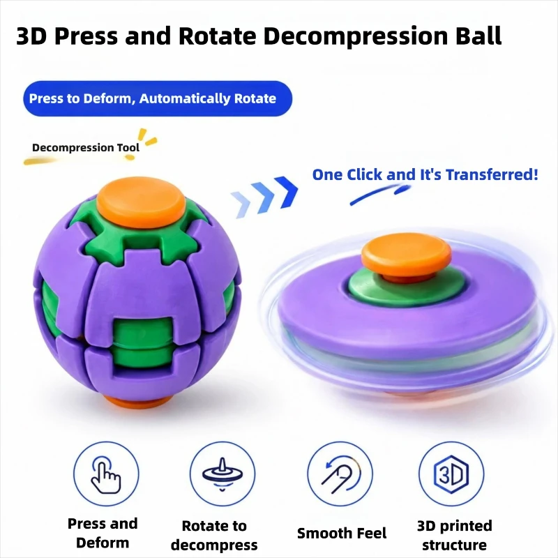 Rotatable Fidget Ball 3D Printed Push Pop Spinning Finger Gyro Sphere Hard Plastic Stress Relief Sensory Toy Desk Decor Set Kit