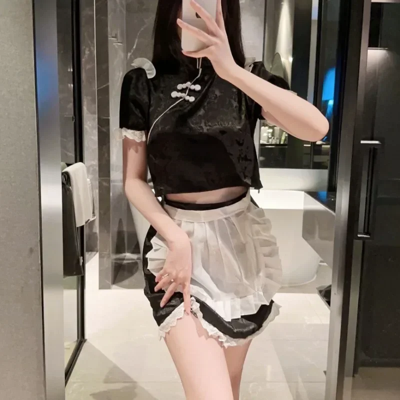 

Plus Size Qipao Maid Dress Lingerie Retro Cheongsam National Style Dress Spicy Girl Sexy Apron Maid Uniform Cosplay Servant