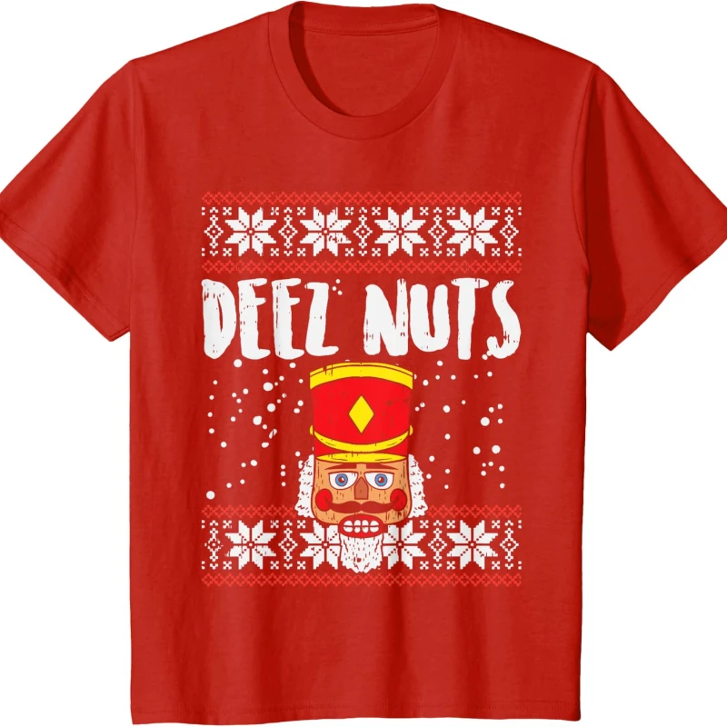 

Deez Nuts Щелкунчик Забавный уродливый рождественский свитер Мем Подарок Хлопковая футболка с круглым вырезом Повседневные рубашки с короткими рукавами для женщин