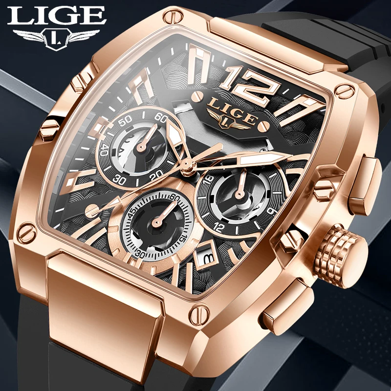 LIGE Fashion Waterproof Men's Watches Casual Quartz Wristwatch Men Sport Silicone Strap Male Luminous Clock Relogio Masculino
