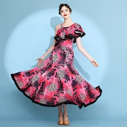 New Female Ballroom Dress Leopard Irregular Design Tango Dress Standard Ballroom Waltz Modern Dance Competition Dancewear S9087