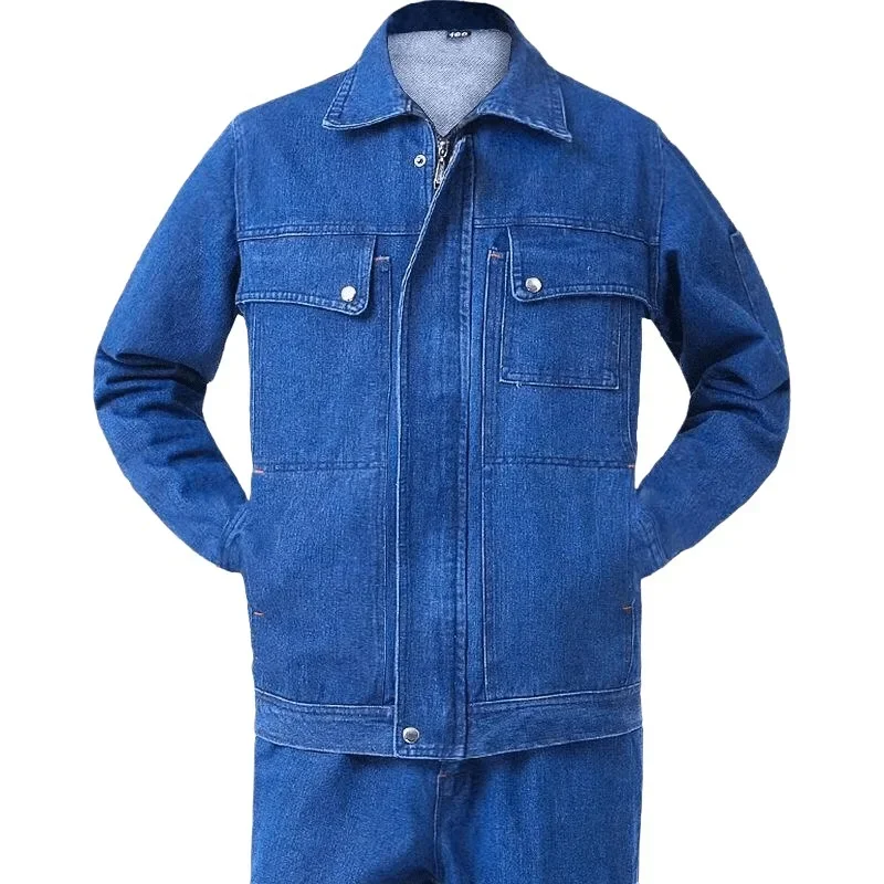 Denim Overalls Set Customized Spring and Autumn Labor Insurance Clothes Wear-resistant and Dirt-resistant Electric Welding,